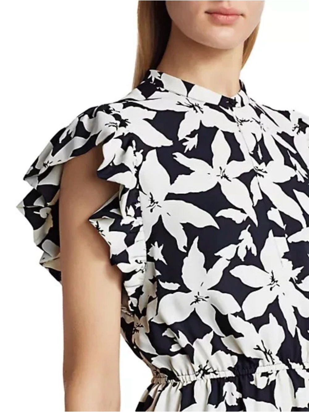 Joie Krystina Ruffle Trim Floral Dress Deep Sea Women’s Blackish Blue Size XS - Picture 4 of 14